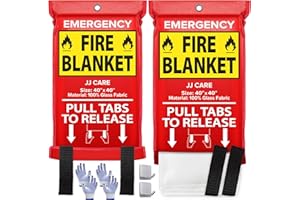 JJ CARE Fire Blanket – 2 Packs with Hooks and Gloves – Emergency Fire Blanket for Home & Kitchen, High Heat Resistant Fire Suppression Blankets for Home Safety, Kitchen, and Camping