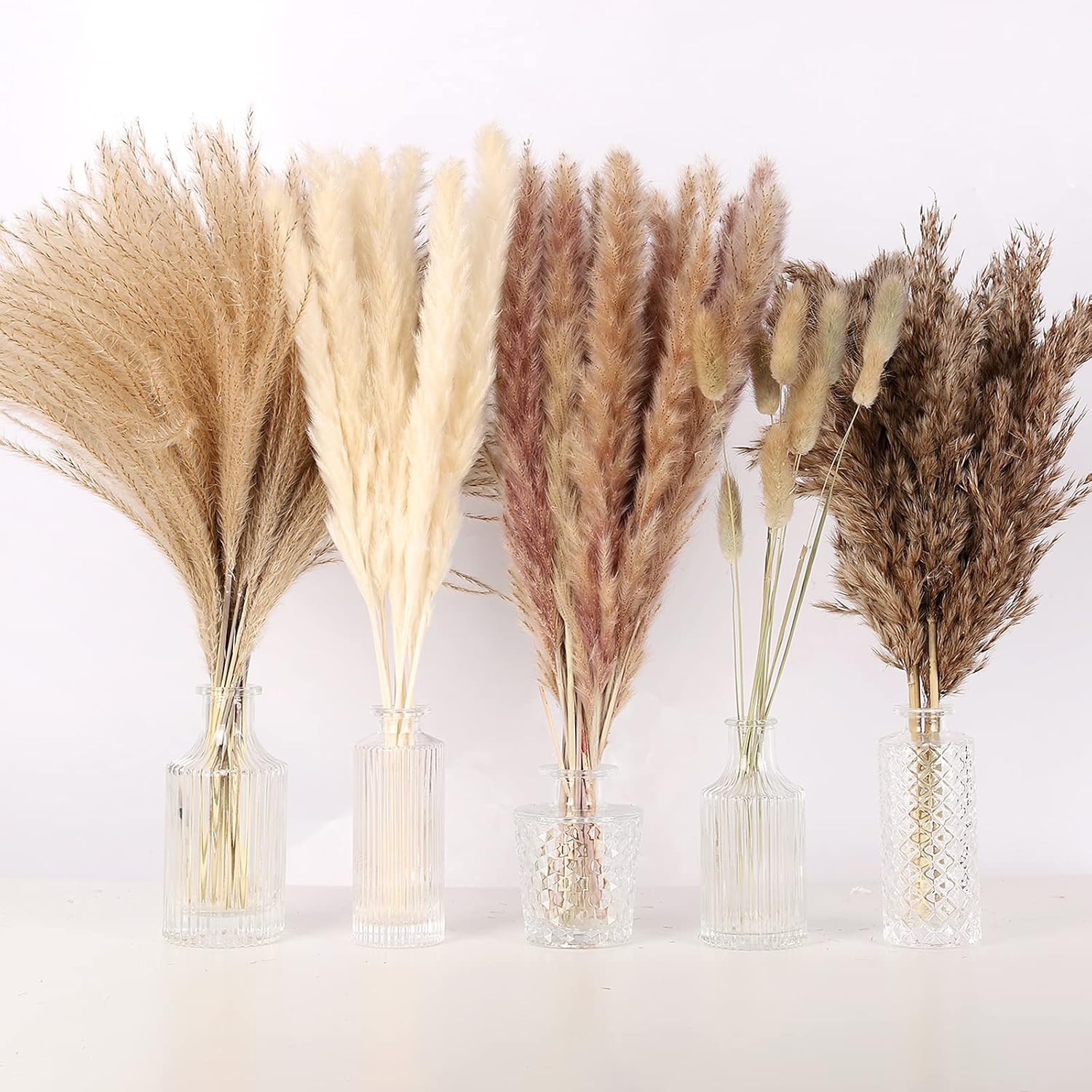 Dried & Preserved Flora - N&T NETING Dried Pampas Grass Decor- White Pampas Grass, Brown Pampas, Bunny Tail, Reed, Fluffy Dried Pompas Grass Flower for Home Wedding Table Vase Boho Modern Decor, 75Pcs