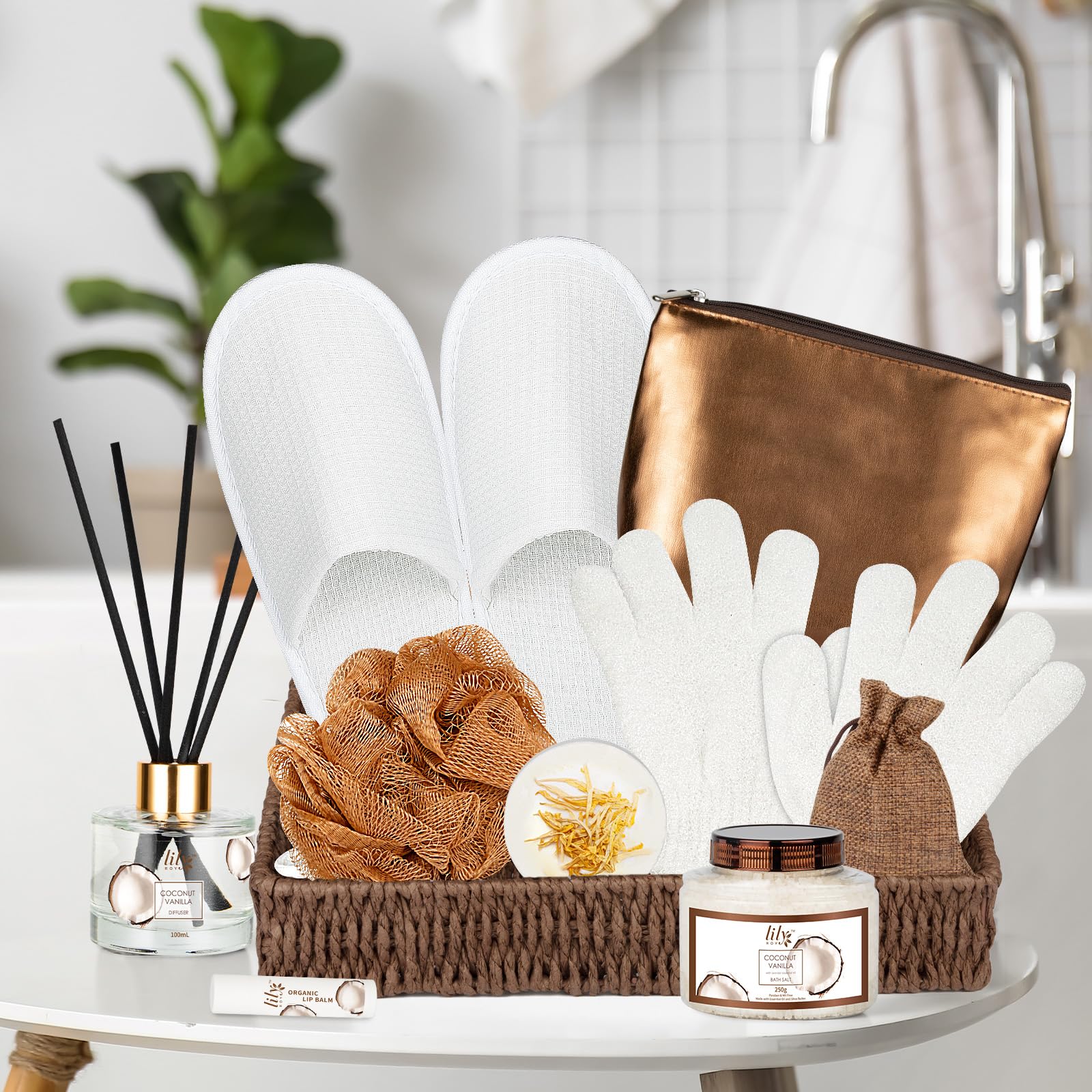 Bath and Body Gift Basket Set for Women - Coconut Vanilla Christmas Gifts for Women, Spa Gift Basket 17-Piece Bath Gift Set Self Care Gifts for Mothers Day, Fathers Day, Birthday Gifts for Her & Him