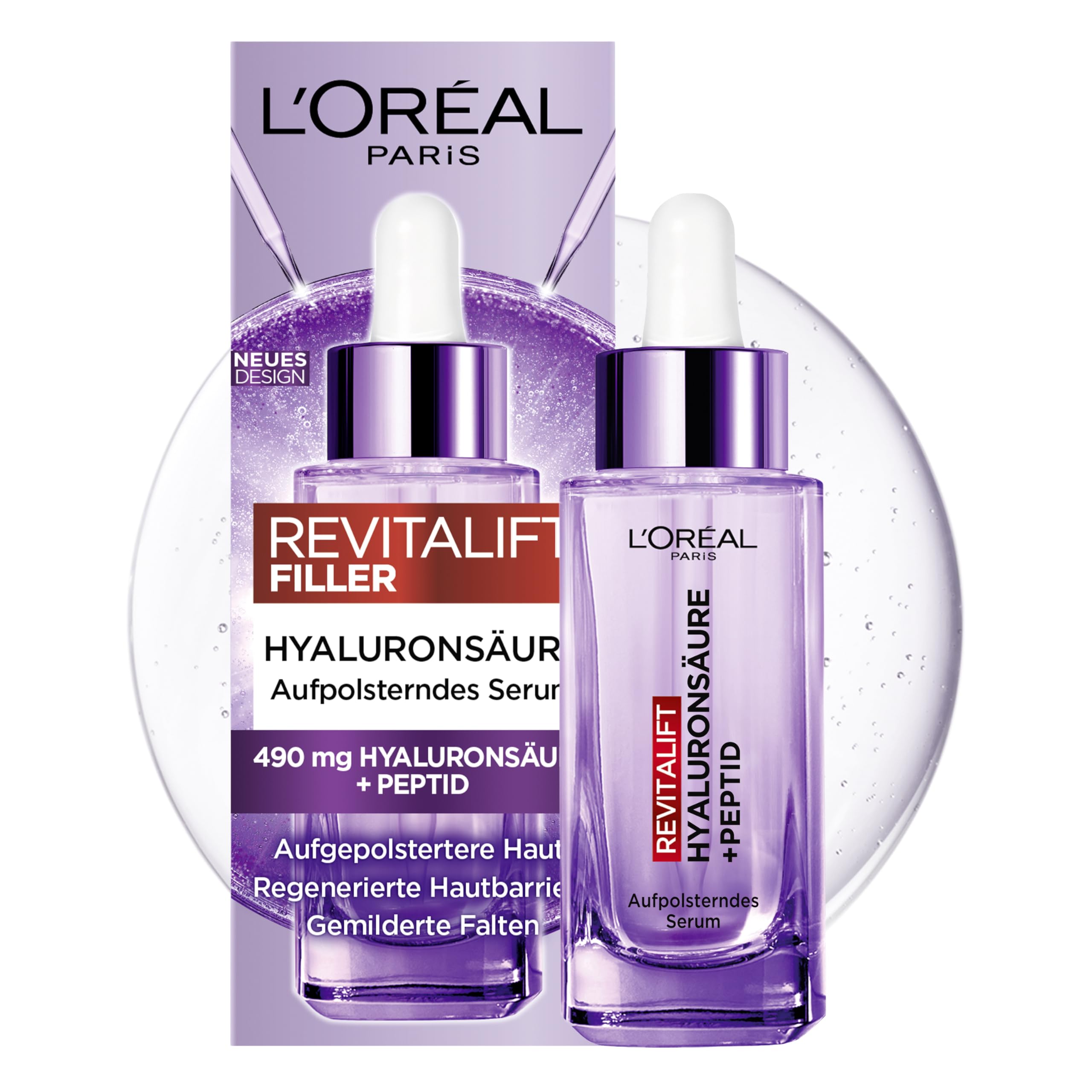 L'Oréal Paris Hyaluron Serum, Revitalift Filler, Anti-Aging Gesichtspflege, Anti-Falten, Mit 1,5% purer Hyaluronsäure und Vitamin C, 30 ml