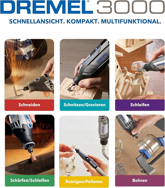3000 Multifunktionswerkzeug 130W, Set mit 1 Aufsatz, 25 Zubehörteilen, Variable Drehzahl 10.000-33.000 U/min zum Schneiden, Schleifen, Gravieren, Polieren, Schärfen, Reinigen, Schnitzen