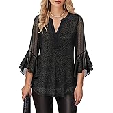 Lotusmile Women's 3/4 Sleeve Dressy Tops Elegant V Neck Blouse for Women Casual Work Evening Party