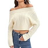 ONFERS Womens Off Shoulder Sweater Cable Knit Cropped Sweaters Batwing Long Sleeve Pullover Tops Fall Fashion Outfit