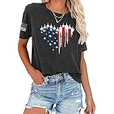 FCGHSII USA Flag Shirts for Women: Vintage American Flag Graphic Tshirts 4th of July Tees Patriotic Blouse Tops