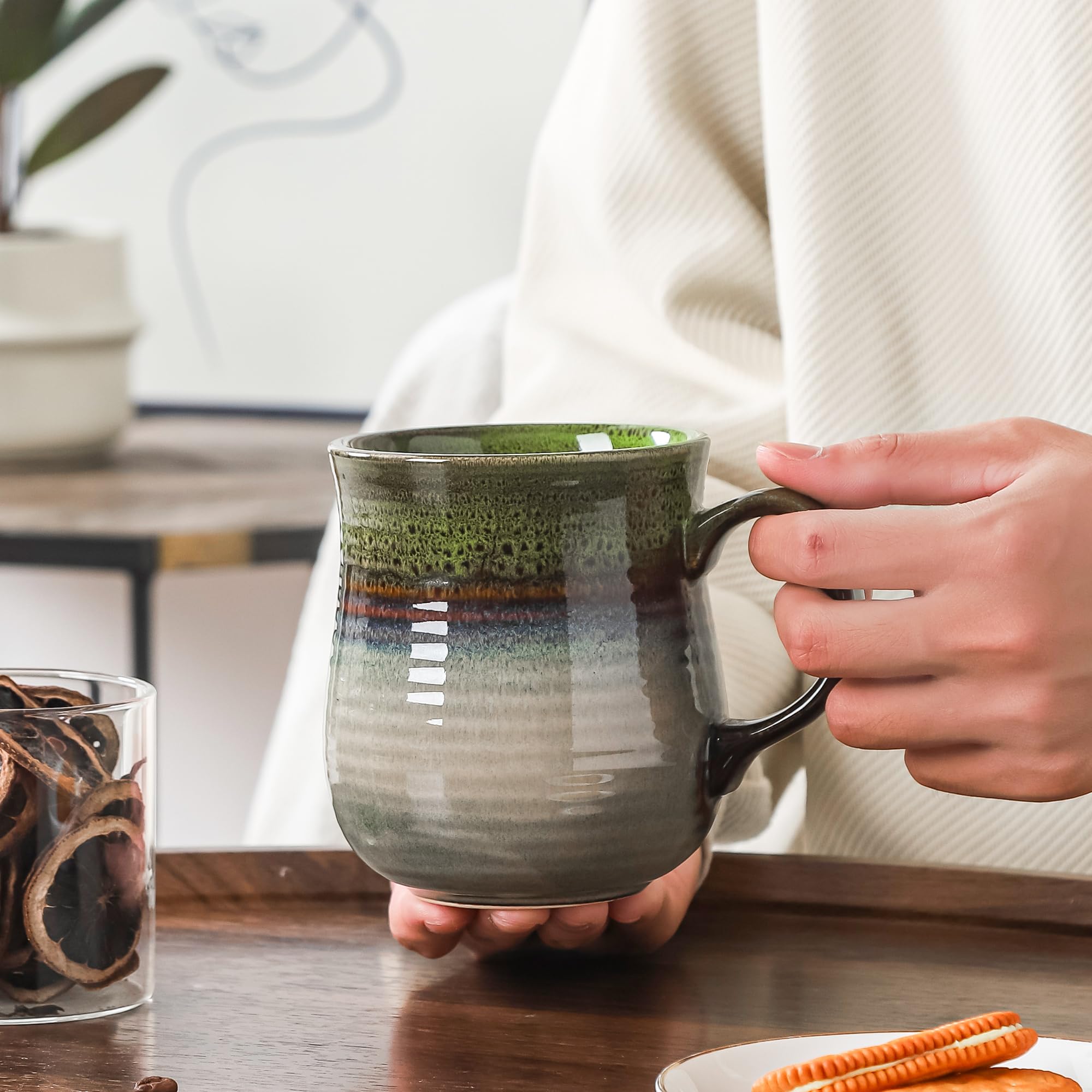 21 oz Large Ceramic Coffee Mugs, Pottery Mug Handmade, Ceramic Tea Cups with Handle for Office and Home, Dishwasher and Microwave Safe (Ink Red)