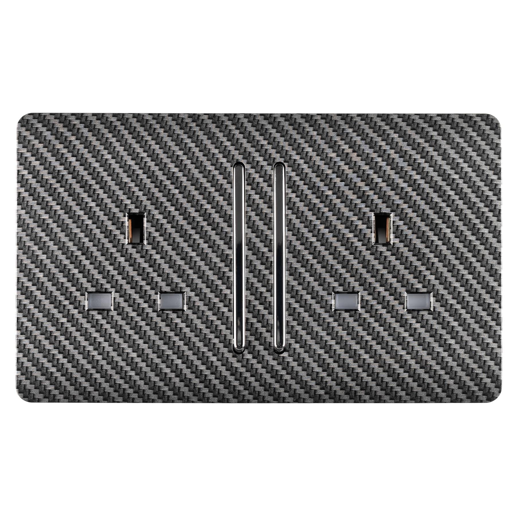 Trendi Switch 2 Gang Long Switched Modern Designer Plug Socket in Carbon Fibre