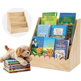BALAPET Kids Bookshelf for Toddlers, 3-Tier Scalloped Wooden Bookcase, Durable Montessori Front Facing Book Shelf Organizer for Nursery &amp; Classroom(Wooden,16.5 * 16.5 * 10.6in)