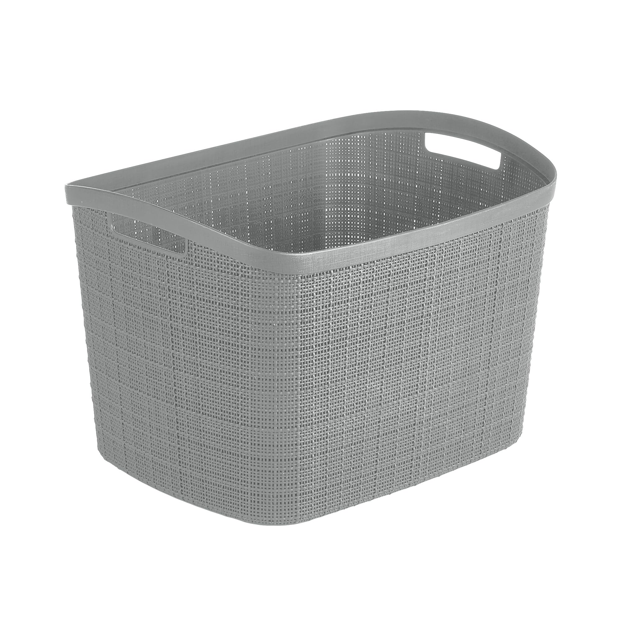 Curver Set of 2 XL 30.5 L Jute Decorative Plastic Organization and Storage Baskets - Perfect Bins for Home Office, Closet Shelves, Kitchen Pantry and All Bedroom Essentials, Grey Image
