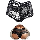 comeondear Womens Lace Sheer Boyshort Floral Cheeky Panties Briefs Plus Size Underwear Panties