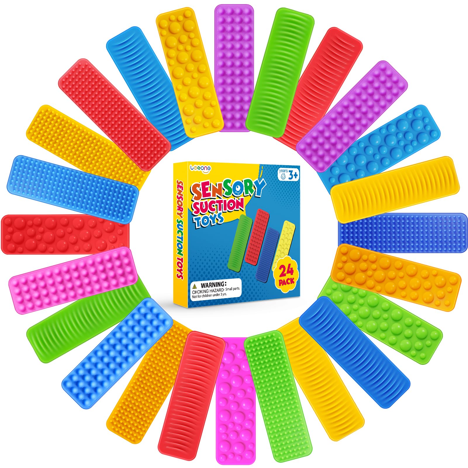Sensory Fidget Toys Kids Adults: 24 Pack Textured Suction Toys for Autism Kids Calming - Sensory Stickers for Stress Relief - Fidget Strips for Classroom Office - Easter Basket Stuffers Egg Fillers