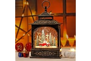 KIKTH Musical Christmas Snow Globe Lantern with 6H Timer, Lighted Christmas Decorations Battery Operated Snow Globe for Home Tabletop, Red Truck & Cardinals