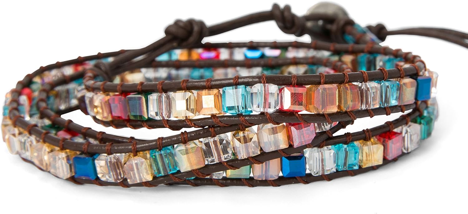 3 Wrap Dazzling Multi Color Crystal Leather Bracelet | SPUNKYsoul Collection: Clothing