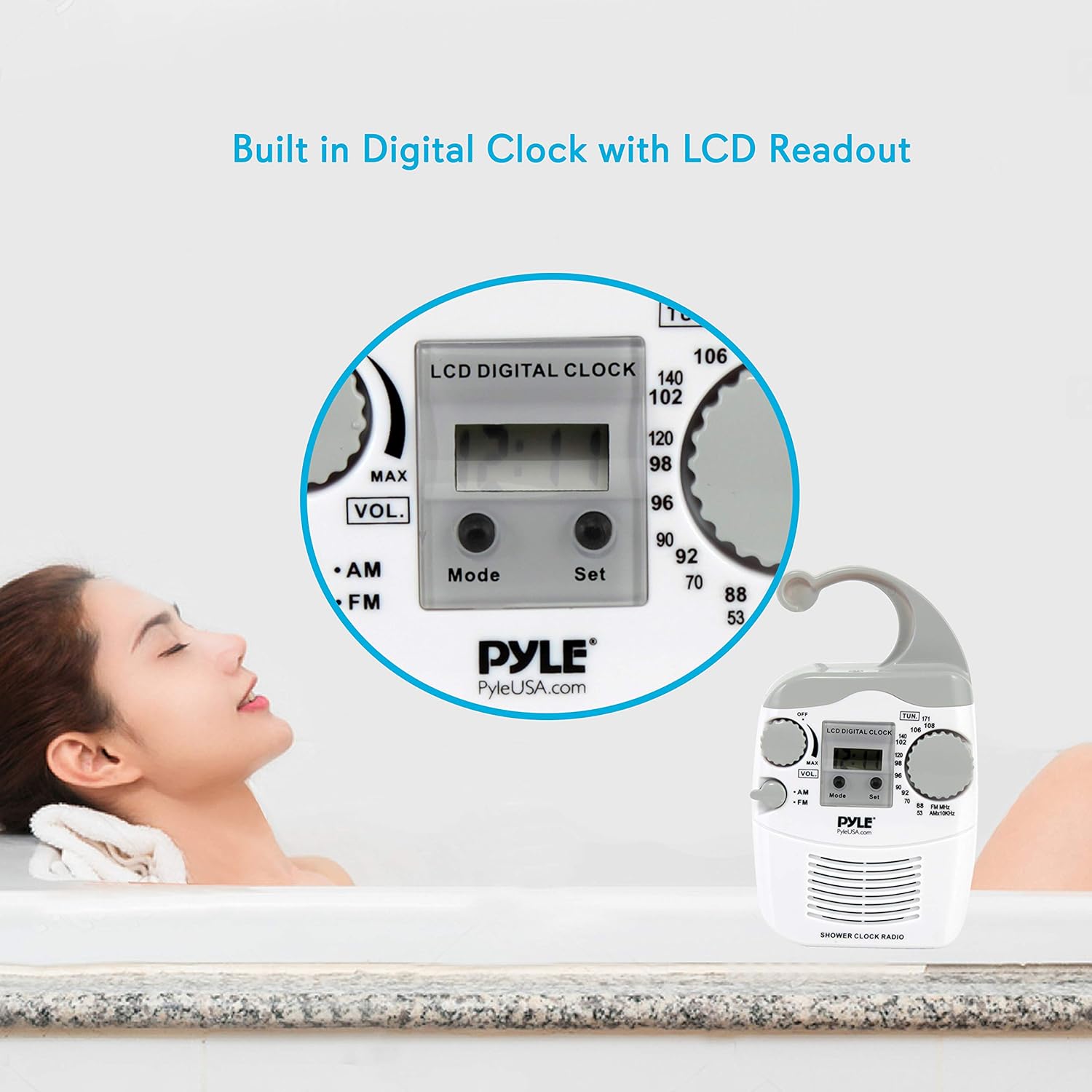 PyleHome PSR6 Hanging Waterproof AM/FM Shower Clock Radio BigaMart
