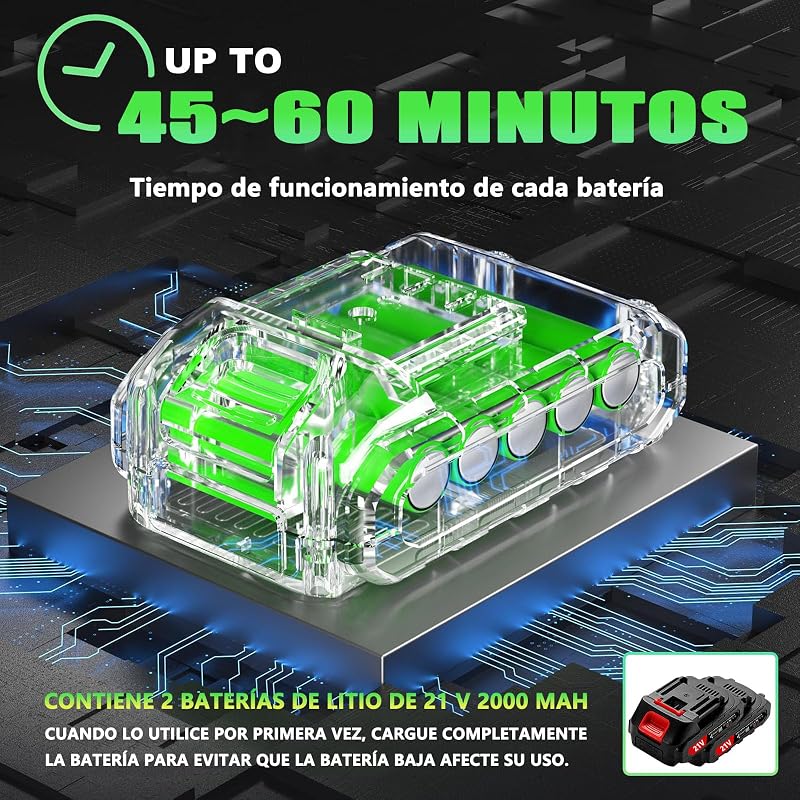 Desbrozadora Batería, Desbrozadora Electrica con Cuchilla, Cortabordes Bateria con 2 Baterías de Iitio de 21V, Longitud Ajustable, Adecuado para Céspedes Y Jardines Pequeños Y Medianos, Cortadora