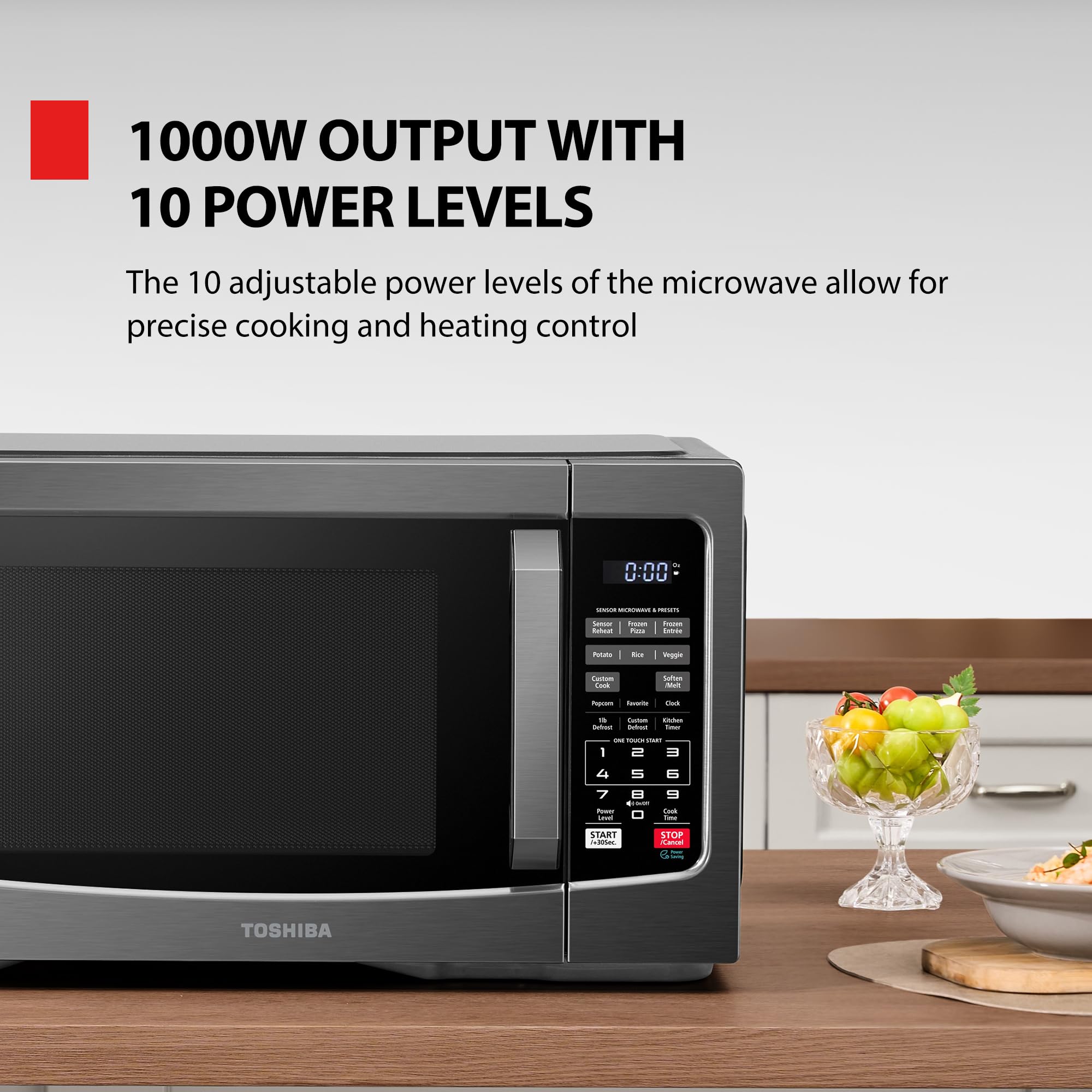 Toshiba 1.2 Cu Ft Countertop Microwave - 1100W With Smart Sensor & 12 Auto Menus