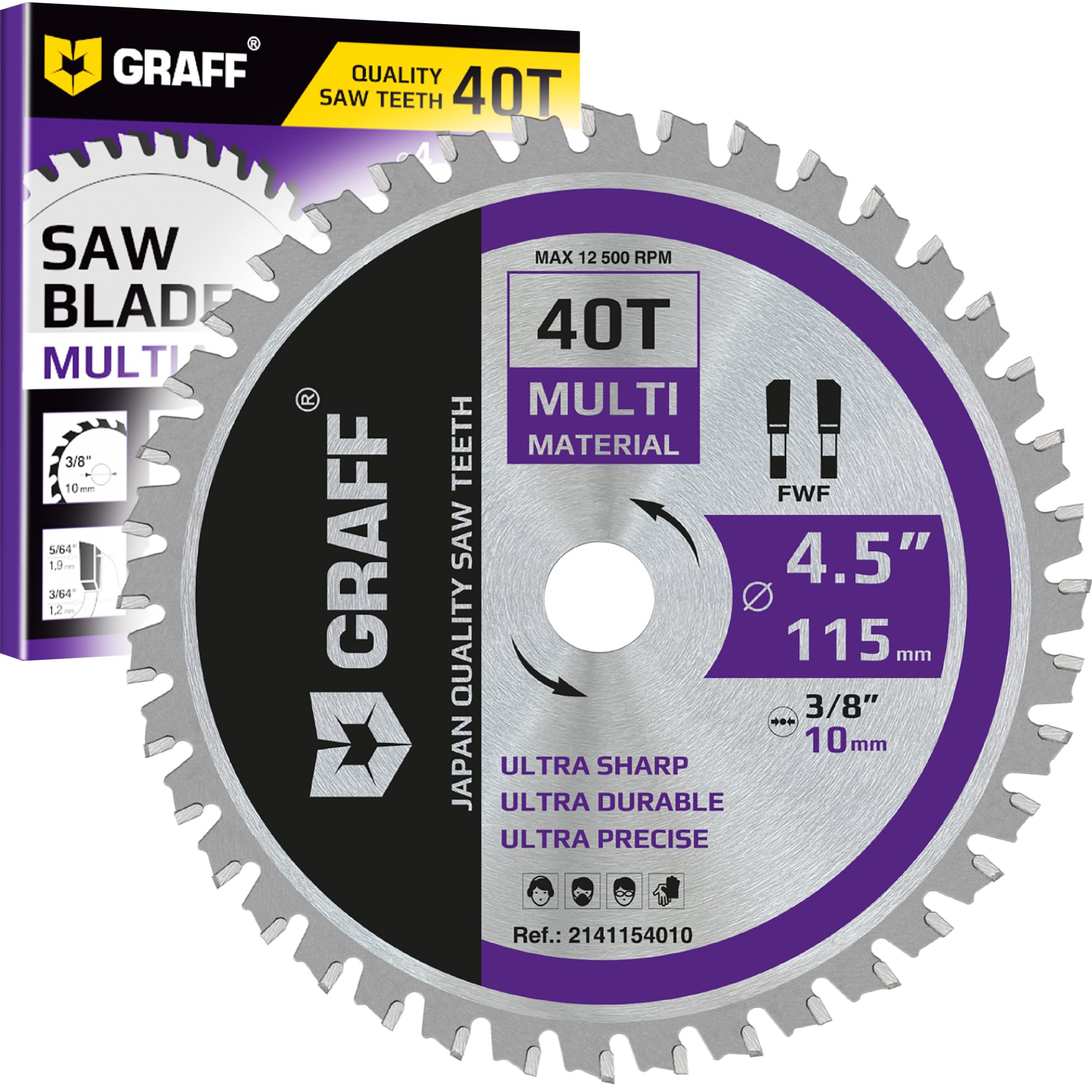 Photo 1 of GRAFF 4-1/2 Inch Circular Saw Blade with 3/8 Inch Arbor - 40-Teeth Grinder Saw Blade for Aluminium, Metal, Wood, Plywood, Drywall, Plastic - Wood Cutting Blade for Angle Grinder