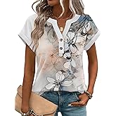 Zeagoo Women Tops Summer Short Sleeve T Shirts V Neck Dressy Casual Work Blouses Fashion Boho Clothes S-3XL