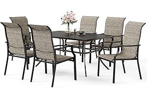SUNSHINE VALLEY 7 Piece Patio Dining Sets for 6, Metal Outdoor Table and Chairs Set with 1 Patio Dining Table(1.57-1.9" Hole) and 6 Textilene Patio Dining Chairs, Outdoor Dining Set for Deck Backyard