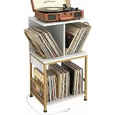 ZEXVIDA Record Player Stand with Vinyl Storage Charging Station,Large,White | Holds 180 Albums, Charging Station, Multi-Functional Side Table &amp; Shelf, For Living Room Bedroom