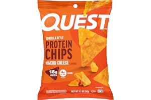 Quest Nutrition Nacho Cheese Tortilla Style Protein Chips, 18g Protein, 4g Net Carb, Gluten Free, 1.1 oz (Pack of 12)