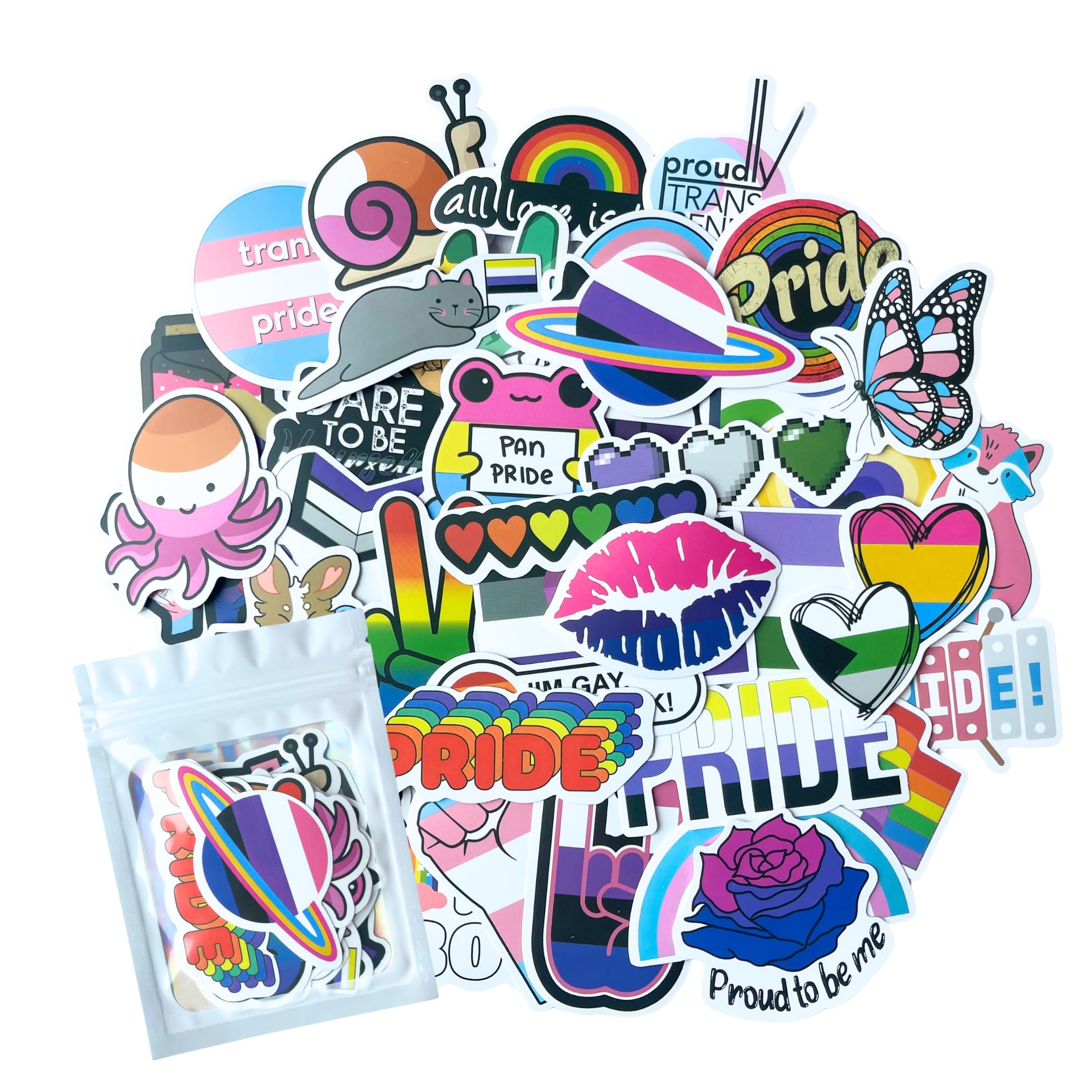 HNTR® Pride Stickers | 50 LGBTQ Rainbow Stickers | Equality & Pride Badge Style Stickers for Laptops, Bottles, Journals & Scrapbooks — image 1