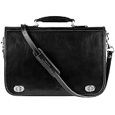 Time Resistance Leather Briefcase for Men - Italian Full Grain Leather Laptop Bag - Messenger Bag - Gift Box Included