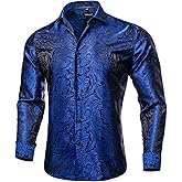 DiBanGu Mens Silk Paisley Dress Shirts,Long Sleeve Button Down Shirt Casual Regular Fit Shirt for Men Wedding Party
