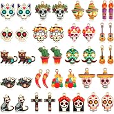 MARFOREVER 40 Pcs/20 Pairs Dia De Los Muertos Charms for Jewelry Making | Dia De Los Muertos Charms for Jewelry Making, Metal Day of the Dead Pendants, for DIY Earrings Bracelets Necklaces Crafts