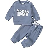 Twosya Toddler Baby Boy Fall Winter Clothes Waffle Knit Long Sleeve Sweatshirt Pants Set MAMA'S BOY Embroiderey Outfit Set