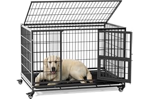Gardner Pet 43 Inch Heavy Duty Dog Crate with Wheels,Folding Metal Dog Cage for Medium and Large Dogs,Indestructible Dog Crat