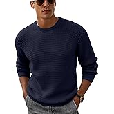 Askdeer Men's Pullover Sweater Waffle Textured Long Sleeve Knit Crewneck Casual Sweater