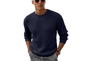 Askdeer Men's Pullover Sweater Waffle Crewneck Sweater Classic Knit Long Sleeve Casual Sweater with Ribbing Edge