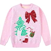 Funnycokid Toddler Ugly Christmas Sweater Girl 2-6 Years Sequin Knit Tacky Boys Xmas Holiday
