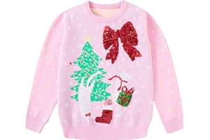 Funnycokid Toddler Ugly Christmas Sweater Girl 2-6 Years Sequin Knit Tacky Boys Xmas Holiday