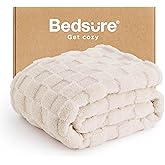 Bedsure GentleSoft Cream Throw Blanket for Couch - Checkered Fleece Blankets Gifts for Women Men Girls, Cute Soft Cozy Throw for Bedroom Home Decor Gifts, 50x60 Inches