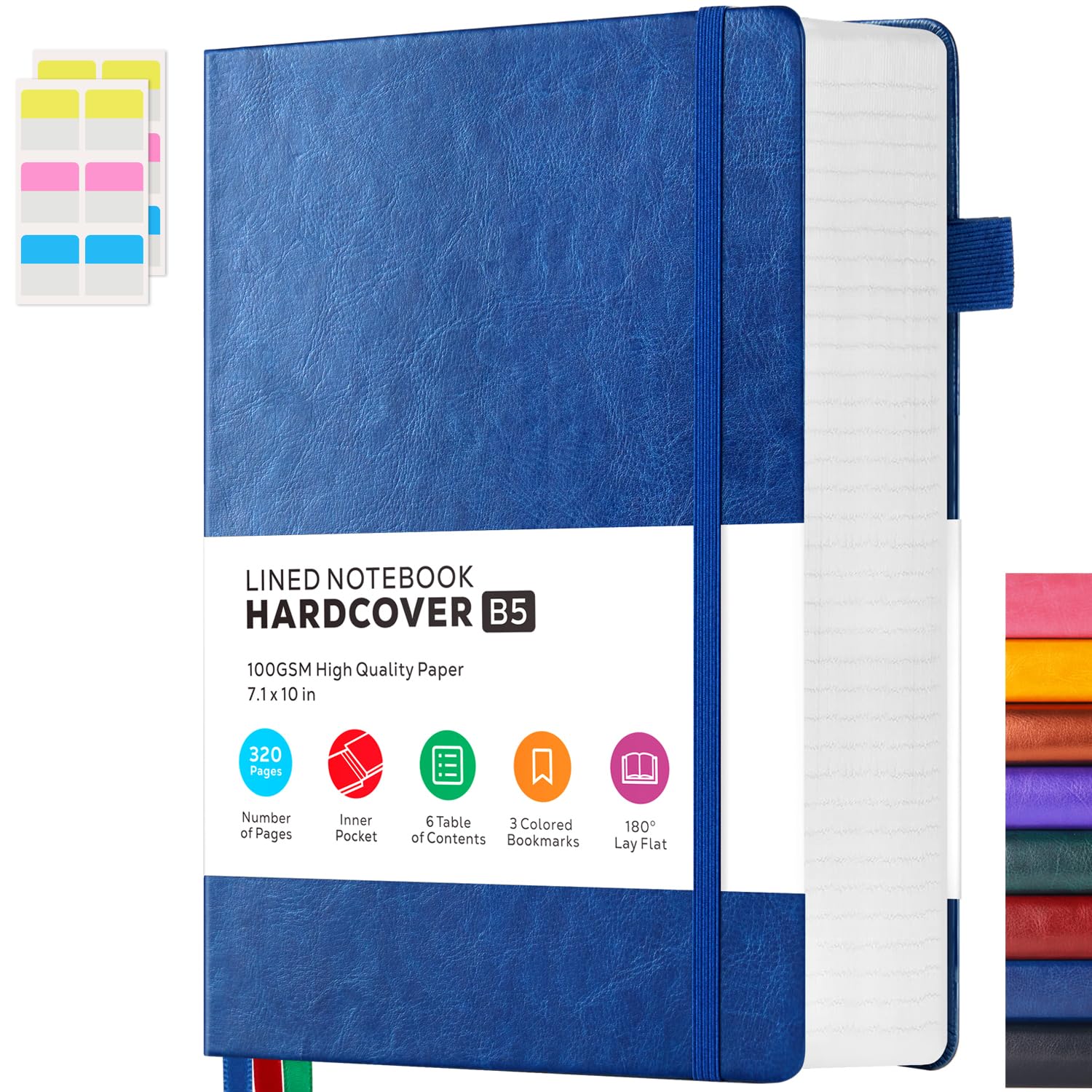 Photo 1 of Leather Lined Notebook Journal, 320 Pages Hardcover Notebook Journals for Writing Women & Men, B5 (7.1'' X 10'') College Ruled Notebook with 100GSM Thick Paper for School Work Organization, Dark Blue