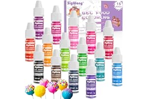 SIGWONG Gel Food Coloring - 15 Colors Flavorless Gel Based Food Color Dye, Vibrant Edible Concentrated Food Coloring for Cake Cookie Decorating, Easter Egg, Icing, Fondant, Christmas Baking, Macaron (6g/Bottle) - Vegan