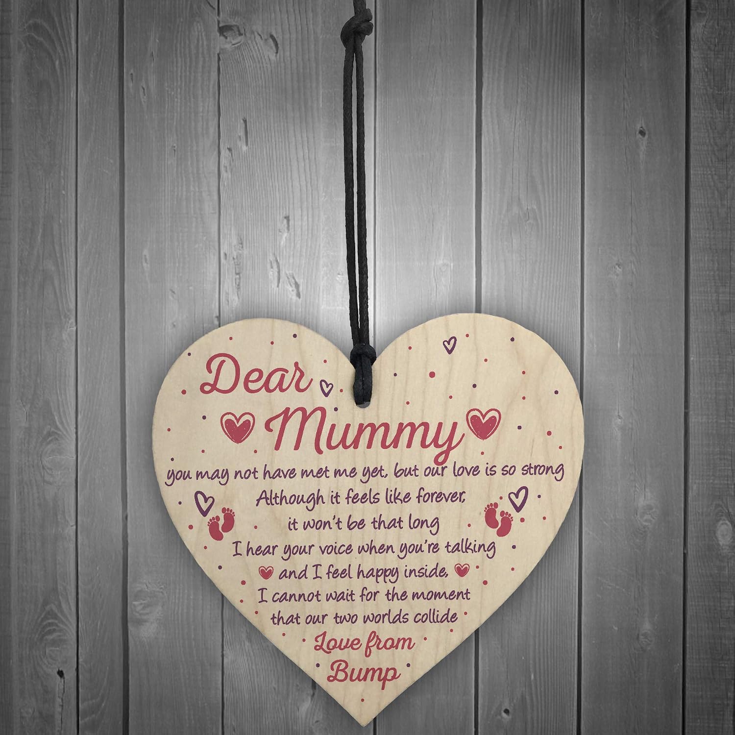 Red Ocean Mummy To Be Gifts From Bump BABY SHOWER Baby Girl Boy Present Wooden Heart Keepsake, 4 x 4 inch - Image 3