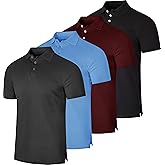 Real Essentials 4 Pack: Men's Cotton Short Sleeve Polo | Collared Pique Golf Shirt Casual Performance (Big & Tall Available)