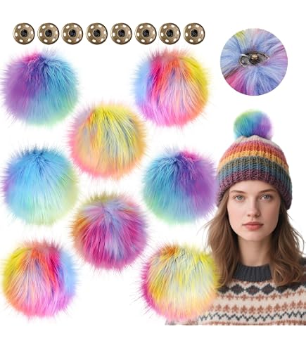 Set De 16 Pompones De Piel Sintética De 8 Cm - Con Lazo Elástico Para Personalizar Gorros, Bolsos Y Más