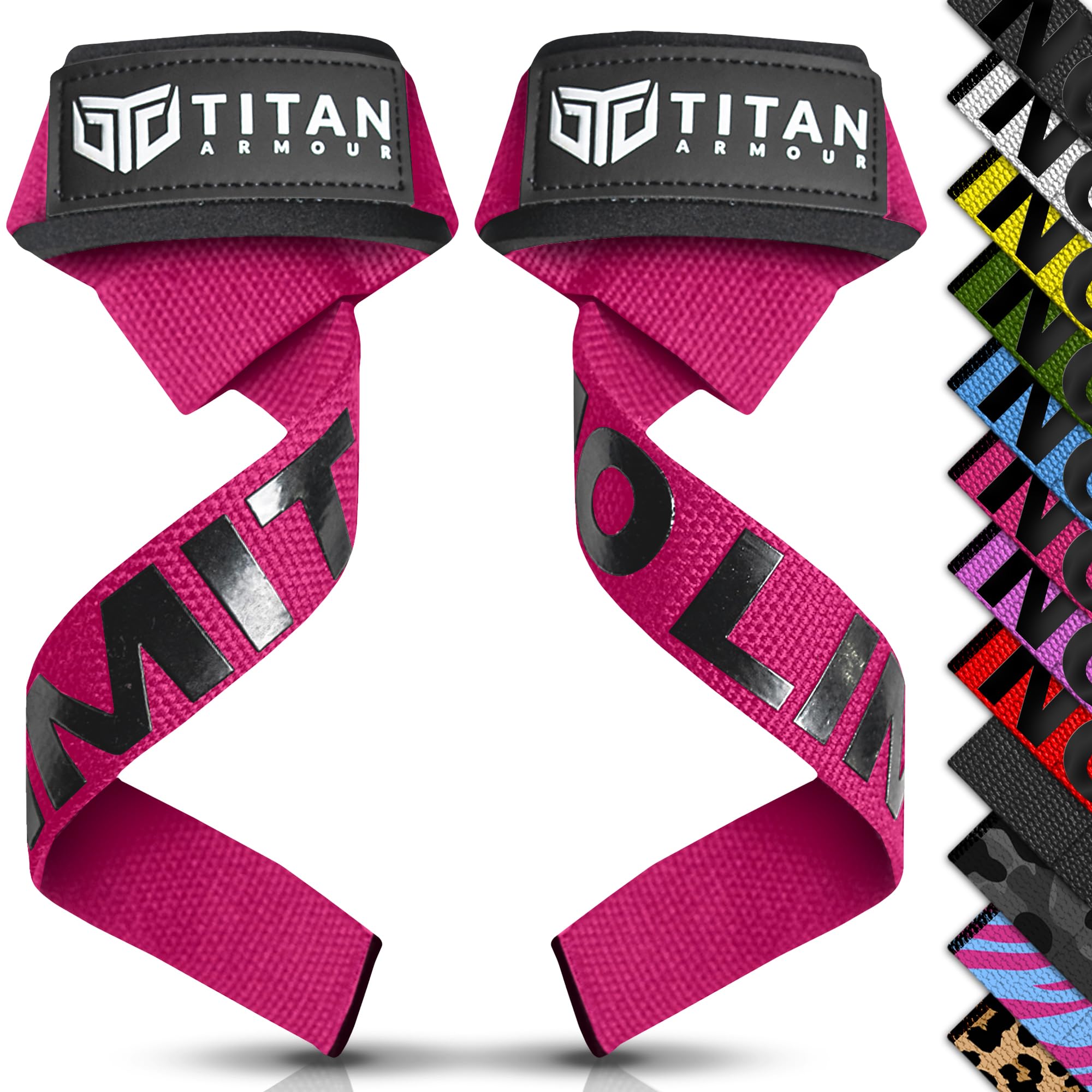 Titan Armour® Weight Lifting Straps | Extra-Long Neoprene Padded Heavy-Duty Weightlifting Straps | Deadlifts | Anti-Slip Gel Option | Gym Accessories Men & Women (Pink (Gel Grip))