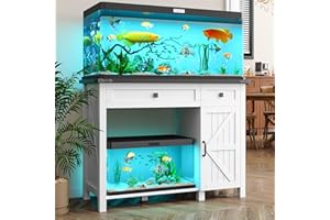 kepptory 40 Gallon Fish Tank Stand with Power Outlets, Farmhouse Decorative Aquarium Stand Furniture with Adjustable Shelves and Drawer, Reptile Turtle Tank Stand with Cabinet Storage (White, 30-40GL)