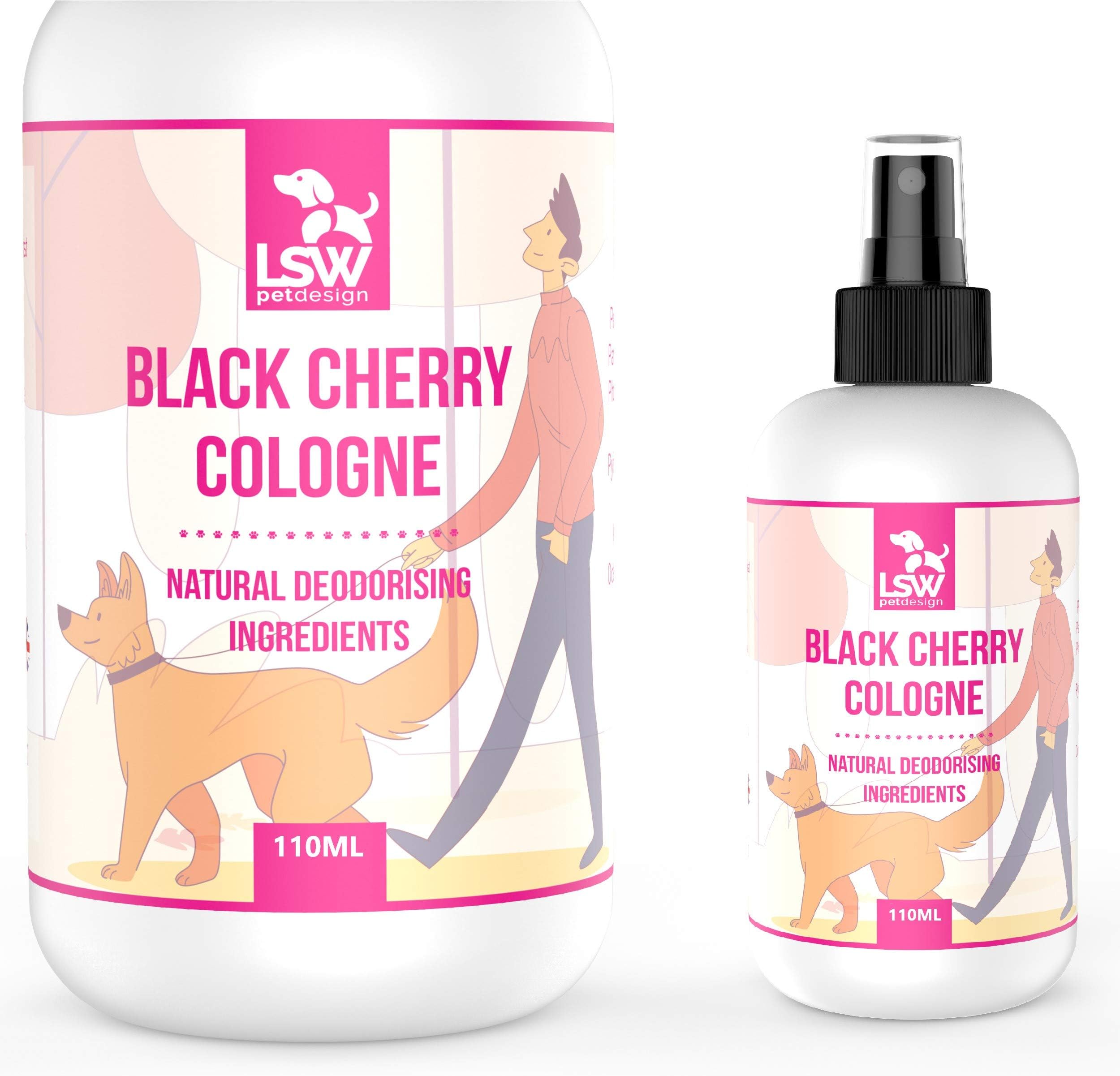 LSW Pet Design Deodorizing Pet Cologne Spray - Black Cherry Fragrance - Pet Perfume with Vitamins - Odor Control & Neutralizing Deodorant Spray for Dogs - Replenishes Skin & Coat - Made In UK - 110ml