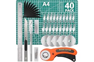 JINSHANGTOPK Rotary Cutter Set, Rotary Cutter for Fabric, 40 Pcs Fabric Cutter Wheel Kit, with A4 Self Healing Mat, 1 Craft Knife, Steel Rule, 2 Different Models Exacto Knifefor Sewing, Quilting, Crafts Fabric
