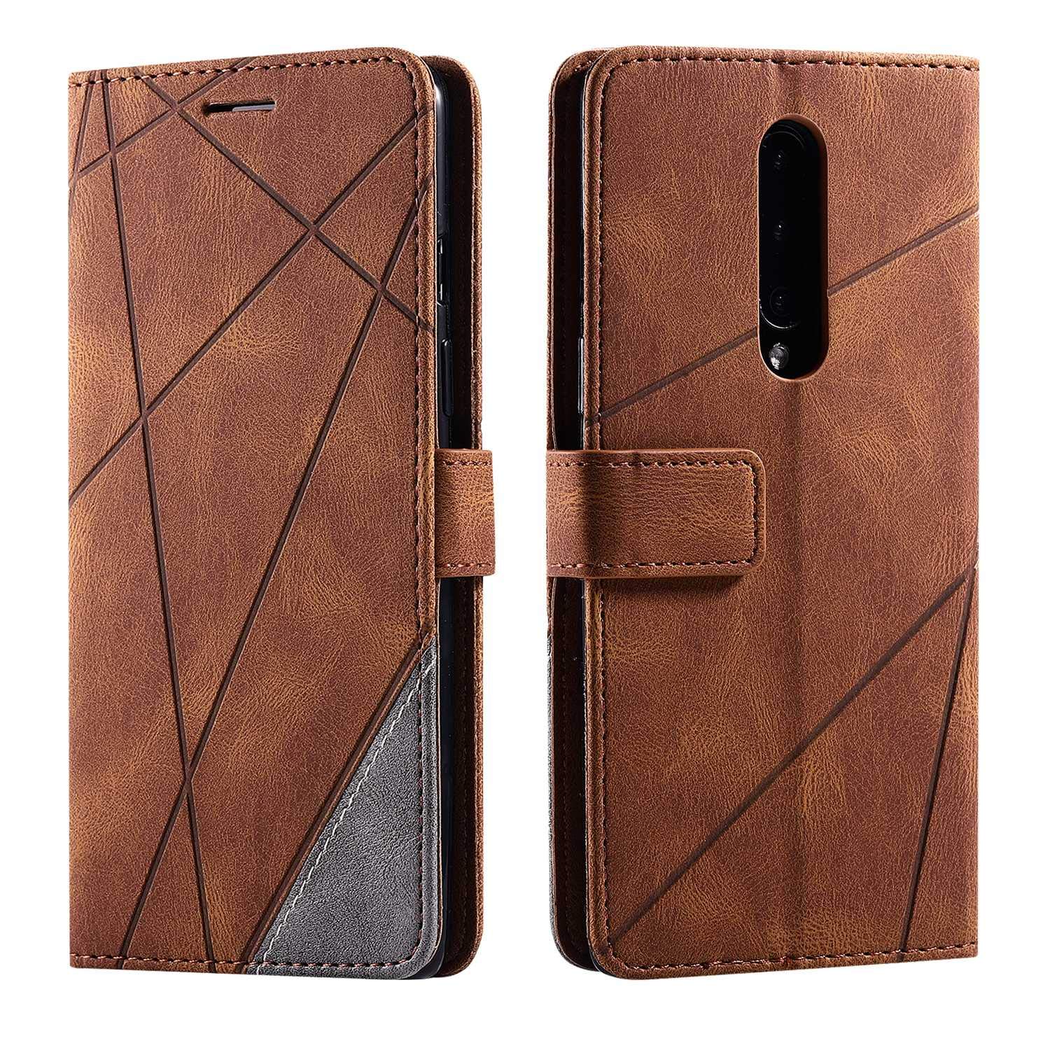 SONWO Case for OnePlus 8 Case, Premium Leather Flip Wallet Case Magnetic Closure Card Slots Kickstand Phone Case for OnePlus 8, Brown