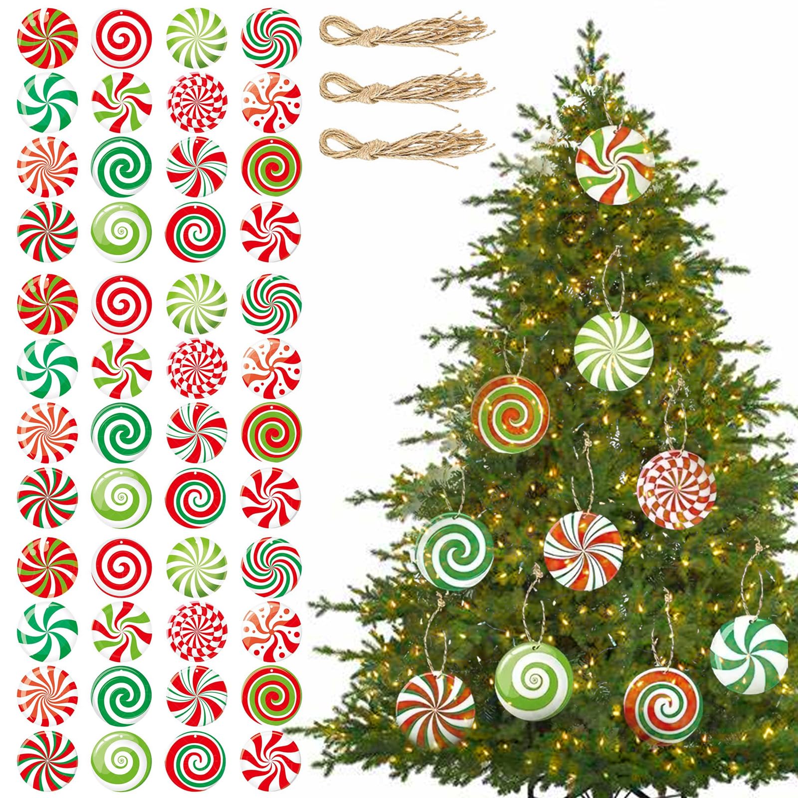 TYXHXTF 48Pcs Christmas Candy Hanging Ornaments with String, Mini Christmas Pendant Set for Tree DIY Home Courtyard Decorations Party