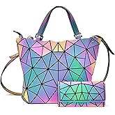Aurodyne Geometric Luminous Crossbody Bag Set Reflective Holographic Handbag with Adjustable Shoulder Strap Unique Multi Compartment Magic Color Changing Premium Bundle