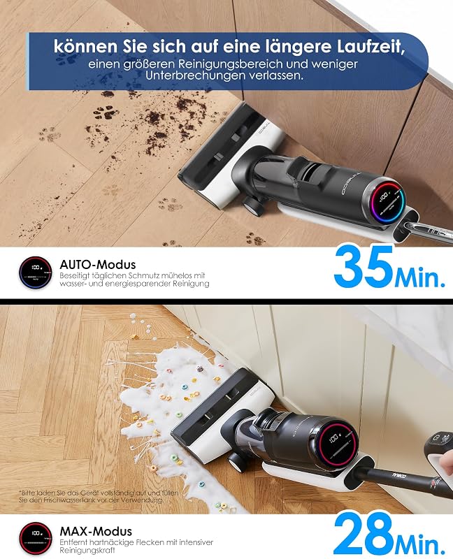 Floor One S5 Smart Nass-Trocken-Sauger mit iLoop Technologie, All-in-One-Nass Trockensauger Kabellos mit Dual-Tank-Design | Selbstreinigung LED-Display für Harte Boden,Tierhaare