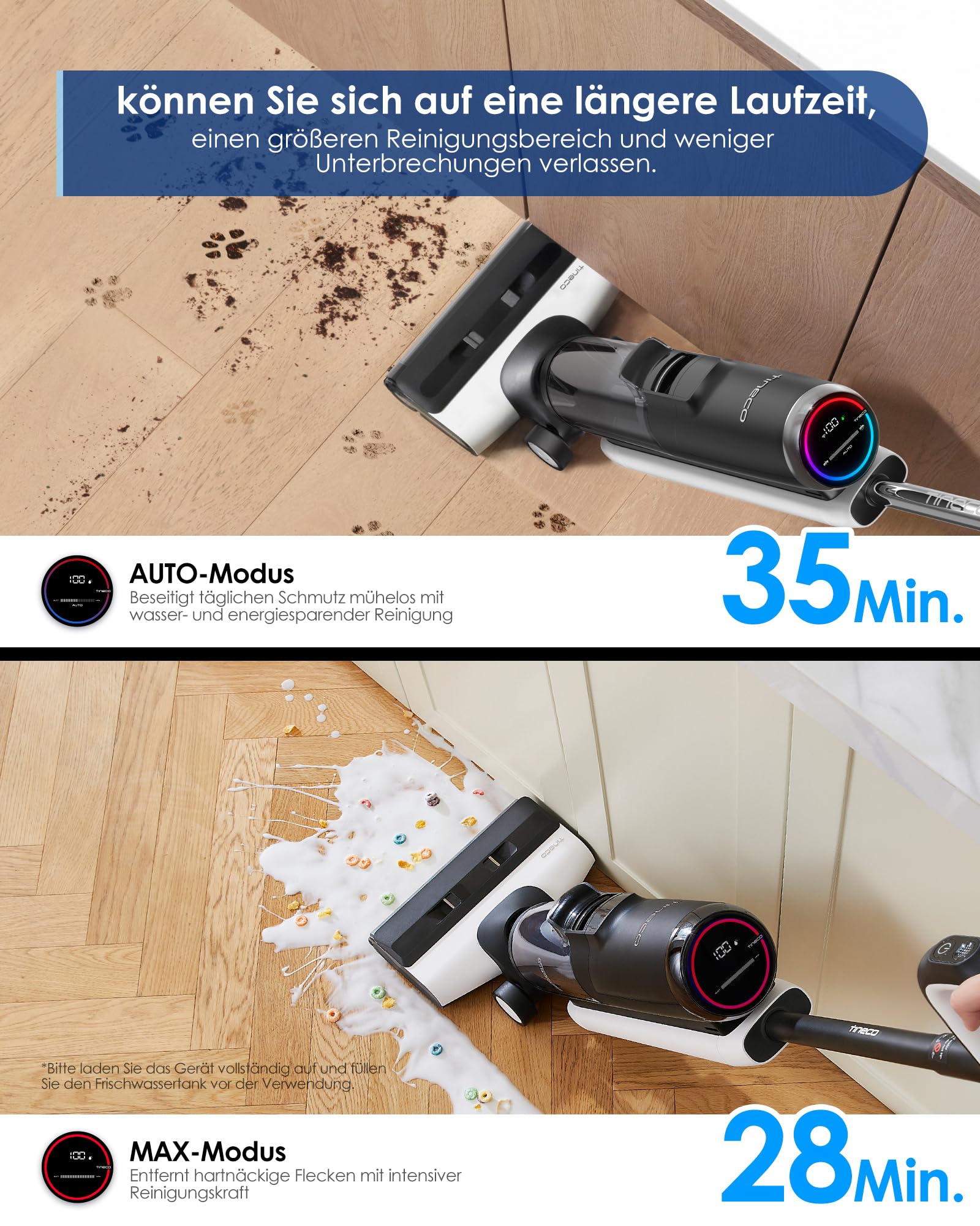 Tineco Floor One S5 Smart Nass-Trocken-Sauger mit iLoop Technologie, All-in-One-Nass Trockensauger Kabellos mit Dual-Tank-Design | Selbstreinigung LED-Display für Harte Boden,Tierhaare 5