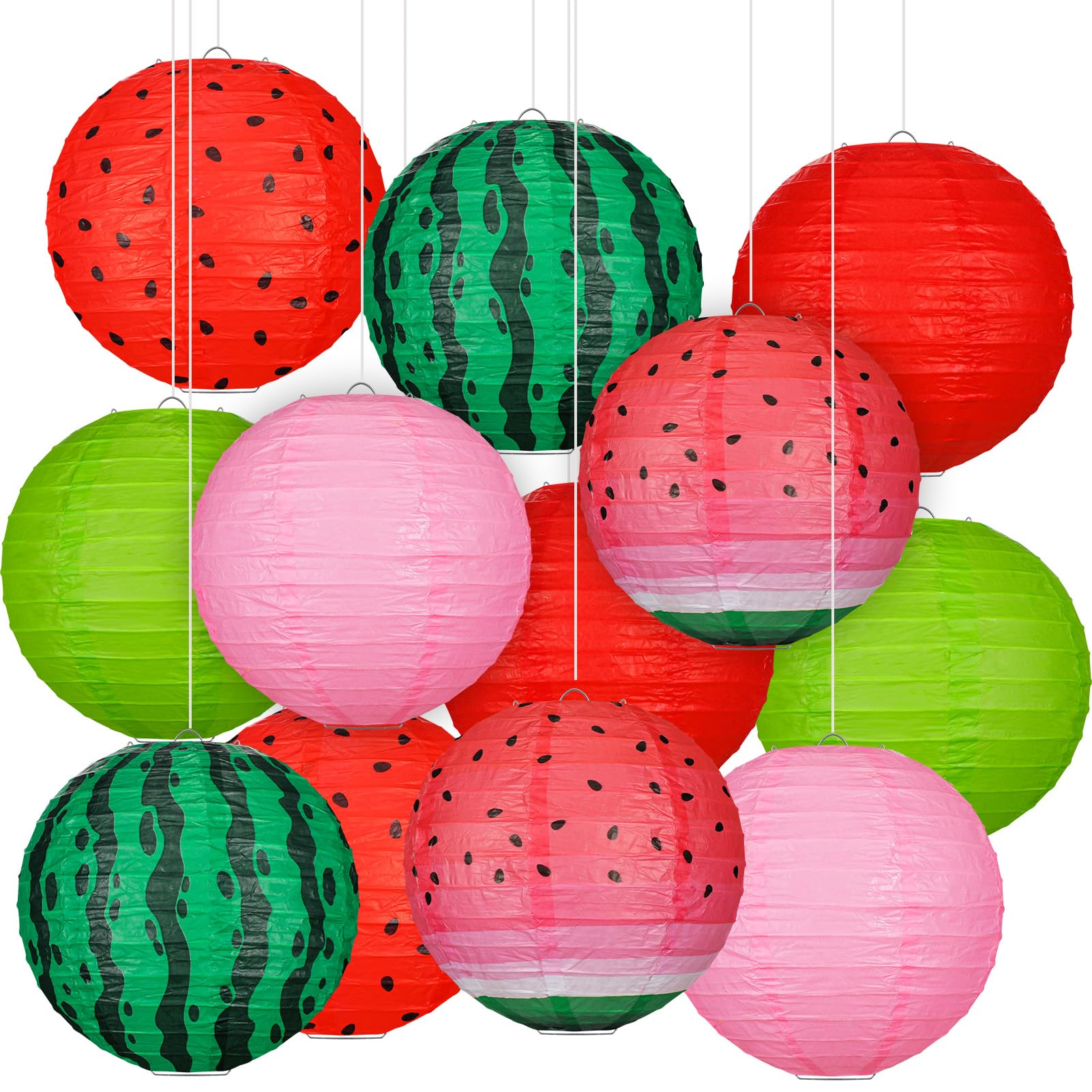 Photo 1 of Panelee 12 Pcs Watermelon Paper Lanterns Party Decorations 8 Inch Hanging Round Hanging Paper Party Decorations for Holiday Indoor Outdoor Supplies